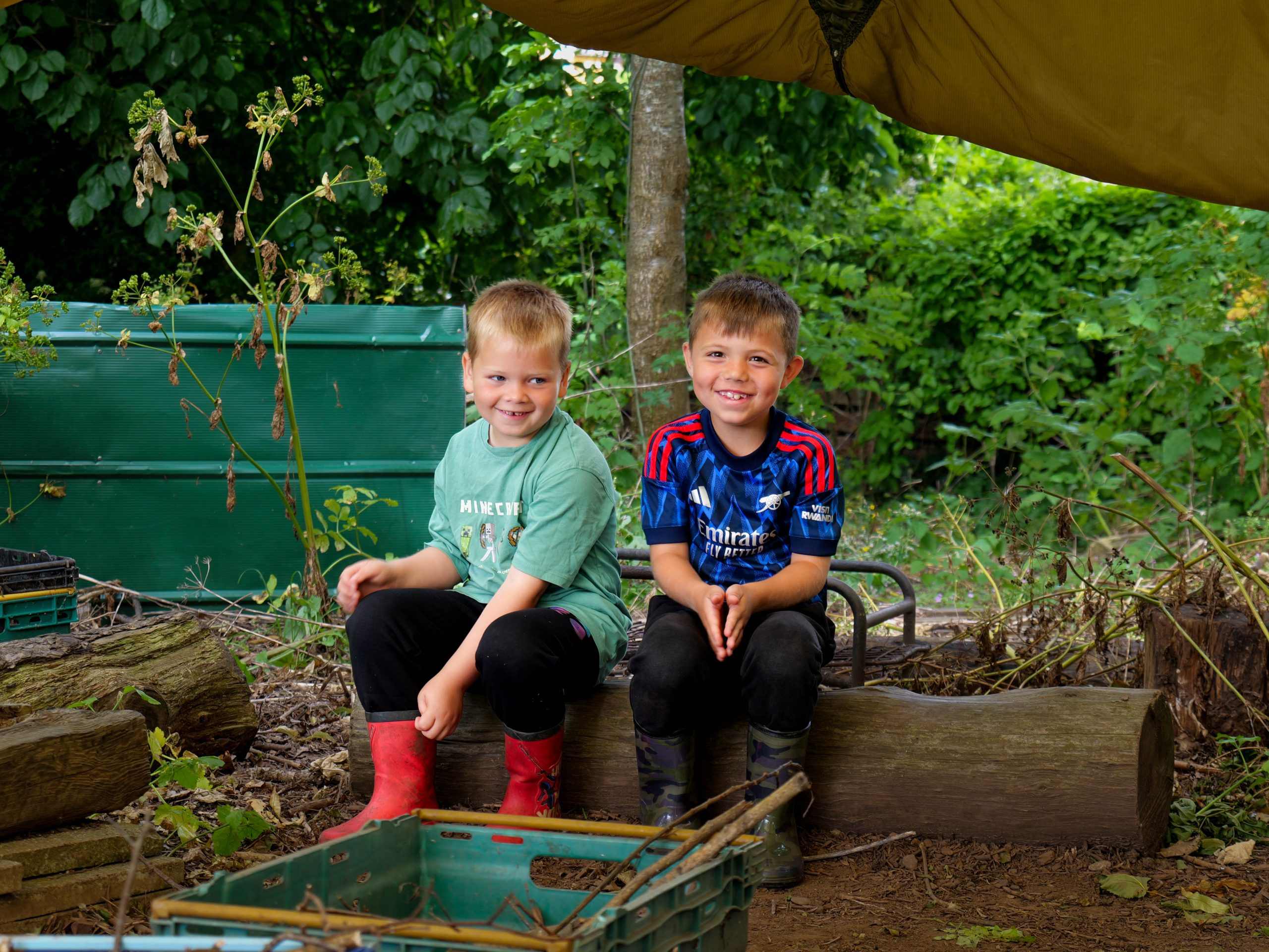 Y1 Boys Sat on Log Forest School